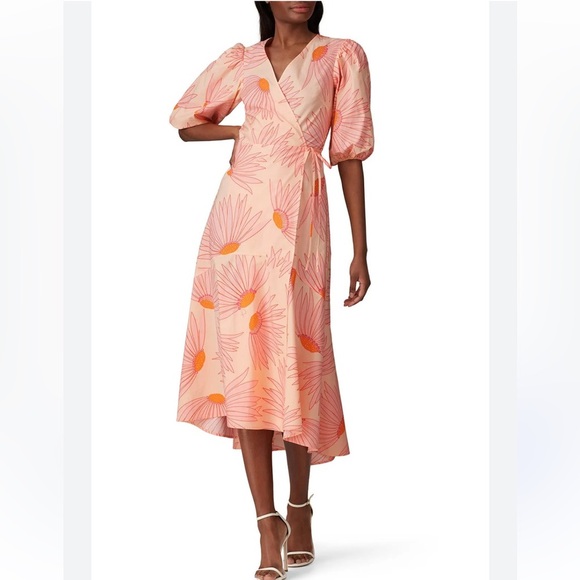 Kate Spade New York Grand Daisy Wrap Dress Pink/Orange Floral Print - Picture 2 of 7